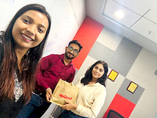 upGrad Surat office - student and parents with the counselling team after their study abroad session